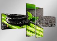 Schilderij - Bamboe Stenen, Groen/Zwart, 160X70cm, 4luik - thumbnail