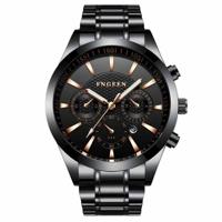 FNGEEN 5012 mannen waterdichte lichtgevende Imitate zes-naald design horloge (zwart staal zwart) - thumbnail