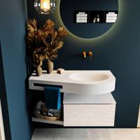 MONDIAZ RIVA 100cm badmeubel onderkast / planchet kleur Underlayment met 1 lade. Wastafel DULCET rechts 0 kraangaten kleur Talc. - thumbnail