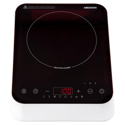 Inductiekookplaat - MEDION MD18490 - 1 pit - 2000W - 60/240°C - 8 programma's - L 29 x D 36 x H 6 cm - Wit/Zwart
