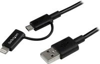StarTech 2-in-1 Lightning/Micro USB naar USB kabel 1m zwart - thumbnail