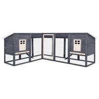 Konijnenhok voor buiten met ren massief vurenhout grijs en wit - thumbnail