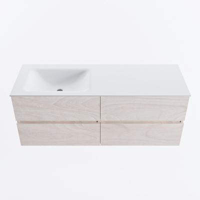 MONDIAZ VICA 130cm badmeubel onderkast Underlayment 4 lades. Wastafel CLOUD links zonder kraangat, kleur Talc.