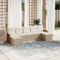 7-delige Loungeset met kussens poly rattan beige - thumbnail