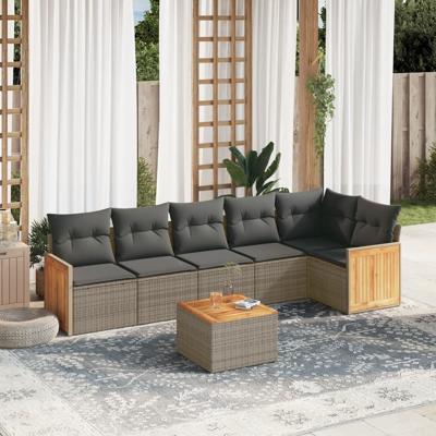 6-delige Loungeset met kussens poly rattan grijs - thumbnail