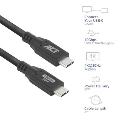ACT USB 3.0 10Gbps 60W USB Type-C 2m