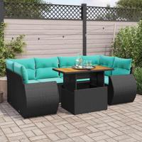 7-delige Loungeset met kussens poly rattan zwart - thumbnail