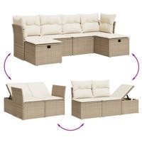 6-delige Loungeset met kussens poly rattan beige - thumbnail