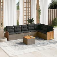 8-delige Loungeset met kussens poly rattan grijs - thumbnail