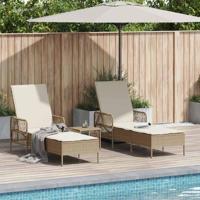 Ligbed met kussen 2 pcs Beige 35 x 35 x 32cm poly rattan - thumbnail