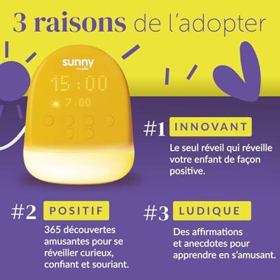 Kinderwekker - MORPHÉE - SUNNY - 365 audio-ontdekkingen - Nachtlampje - Educatieve dag/nachtwekker - Geel