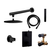 Thermostatisch Inbouwdoucheset BWS Muuruitloop Rond 30 cm Mat Zwart - thumbnail