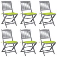 Tuinstoelen 6 st inklapbaar met kussens massief acaciahout - thumbnail