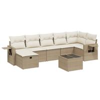 7-delige Loungeset met kussens poly rattan beige - thumbnail