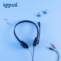 iggual Hoofdtelefoon met 90° draaibare microfoon en 1,8 m kabel met 2 x 3,5 mm jackstekker, inclusief wiel voor het instellen van het volume - thumbnail