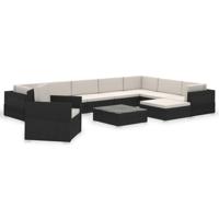 vidaXL 12-delige Loungeset met kussens poly rattan zwart - thumbnail