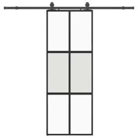 Schuifdeur met beslagset 76x205 cm gehard glas zwart - thumbnail