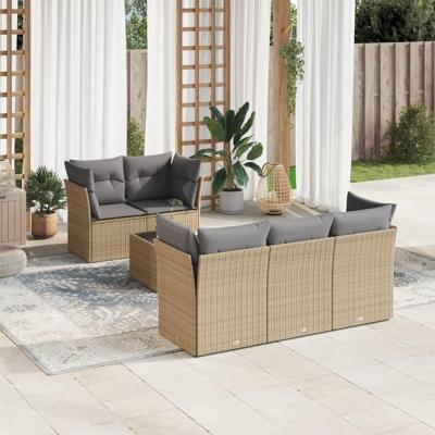 6-delige Loungeset met kussens poly rattan beige - thumbnail