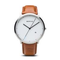 Bering 11139-504 Classic Zilver Bruin Leder Horloge - thumbnail