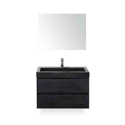 Dante Badmeubelset 80 cm - Black Oak - Wastafel Hardsteen Wit Lucca - met Spiegel