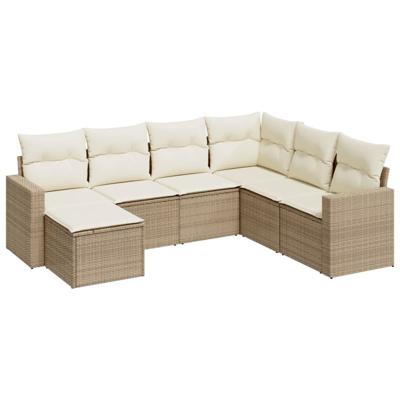 7-delige Loungeset met kussens poly rattan beige - thumbnail