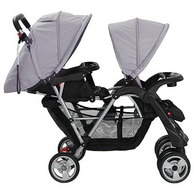 VidaXL Kinderwagen dubbel staal grijs en zwart - thumbnail