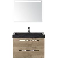 Seville Badmeubelset 80 cm - Natuur Eiken - Wastafel Hardsteen Wit Lucca met Sence Spiegel - thumbnail