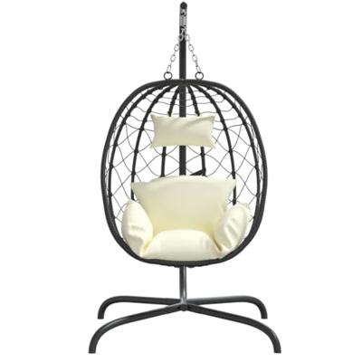 VidaXL Hangende ei-stoel met kussen crèmewit poly rattan & staal VidaXL Hangende ei-stoel met kussen crèmewit poly rattan & staal