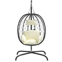 VidaXL Hangstoel met kussen poly rattan en staal crèmewit - thumbnail
