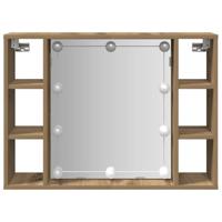 Spiegelkast met LED 76x15x55 cm bewerkt hout artisanaal eiken - thumbnail