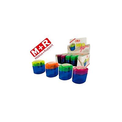 M+R potloodslijper Neo Light, 2-gaats, met reservoir, doos met 10 stuks in geassorteerde kleuren