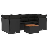 7-delige Loungeset met kussens poly rattan zwart - thumbnail