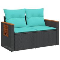 Tuinbank 2-zits met kussens poly rattan zwart - thumbnail