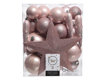 Decoris kerstballen Plastic mix+piek 33st poederroze