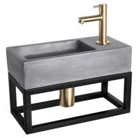 Fonteinset Differnz Ravo Beton en Handoekrek 38.5x18.5x9 cm Donker Grijs Met Rechte Kraan Mat Goud - thumbnail