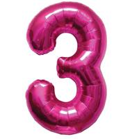 Magenta Folieballon Cijfer 3 - 86 cm - thumbnail