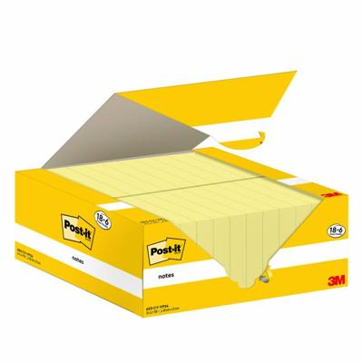 Post-it Notes, 100 vel, ft 38 x 51 mm, kanariegeel (canary yellow), 18 blokken + 6 GRATIS