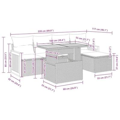 6-delige Loungeset met kussens poly rattan acacia zwart