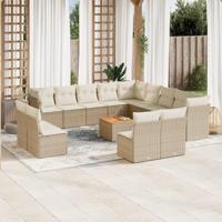 14-delige Loungeset met kussens poly rattan beige - thumbnail