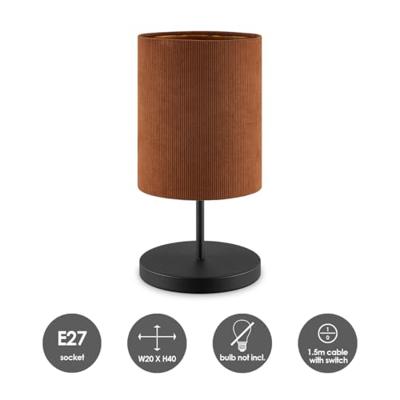 Scandinavische stijl Tafellamp - Corduroy Lampenkap - Cilinder - Brown - ø20 x 40 cm - E27 Fitting - Geschikt voor Woonkamers en slaapkamers - Met schakelaar