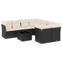 9-delige Loungeset met kussens poly rattan zwart - thumbnail