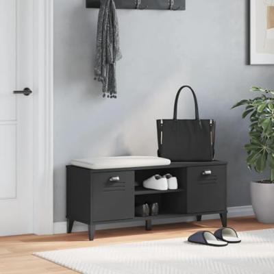 VidaXL Schoenenbank viken 106x35x45 cm bewerkt hout zwart VidaXL Schoenenbank viken 106x35x45 cm bewerkt hout zwart