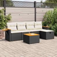 6-delige Loungeset met kussens poly rattan zwart - thumbnail