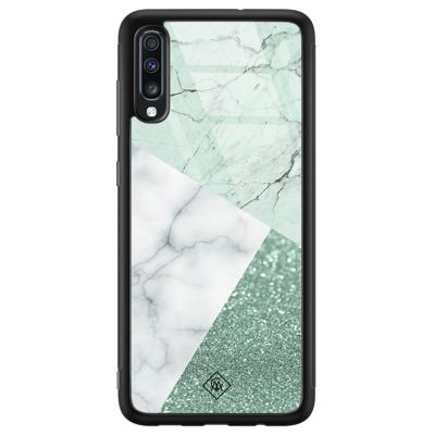 Samsung Galaxy A50 glazen hardcase - Minty marmer collage