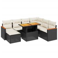 8-delige Loungeset met kussens poly rattan zwart - thumbnail