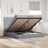Ottoman bed met matrassen en LED's 200x200cm stof lichtgrijs - thumbnail