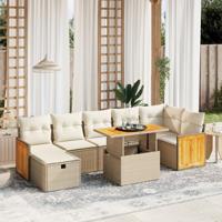5-delige Loungeset met kussens poly rattan beige - thumbnail