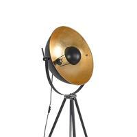 QAZQA Vloerlamp zwart met goud 51 cm verstelbaar tripod - Magnax - thumbnail