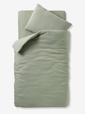 Babyset dekbedovertrek + kussensloop effen in biologisch katoenen gaas* saliegroen
