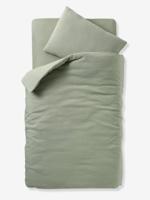 Babyset dekbedovertrek + kussensloop effen in biologisch katoenen gaas* saliegroen - thumbnail